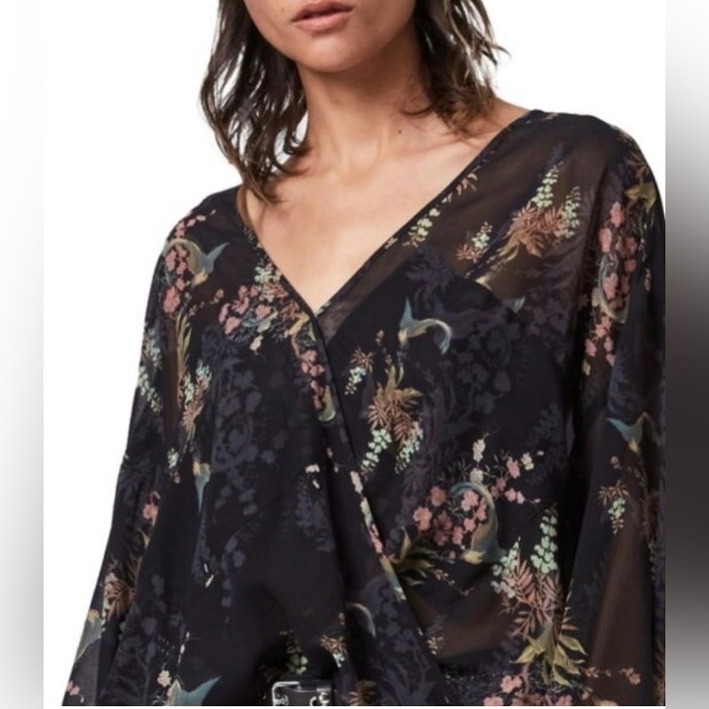 New All Saints Wrap Blouse Womens Sheer